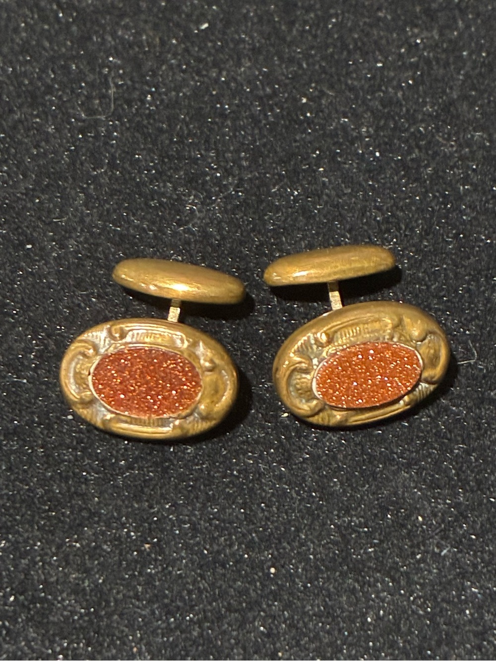 Antique Victorian Era Gold Filled Goldstone Inlay Cufflinks